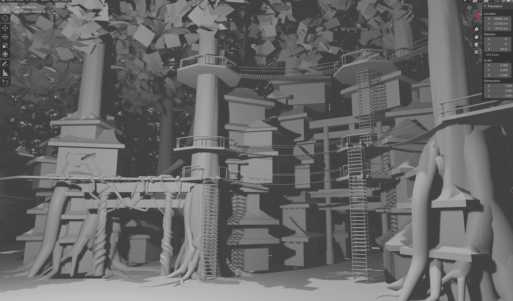 Wood City Main Square in Blender without Textures